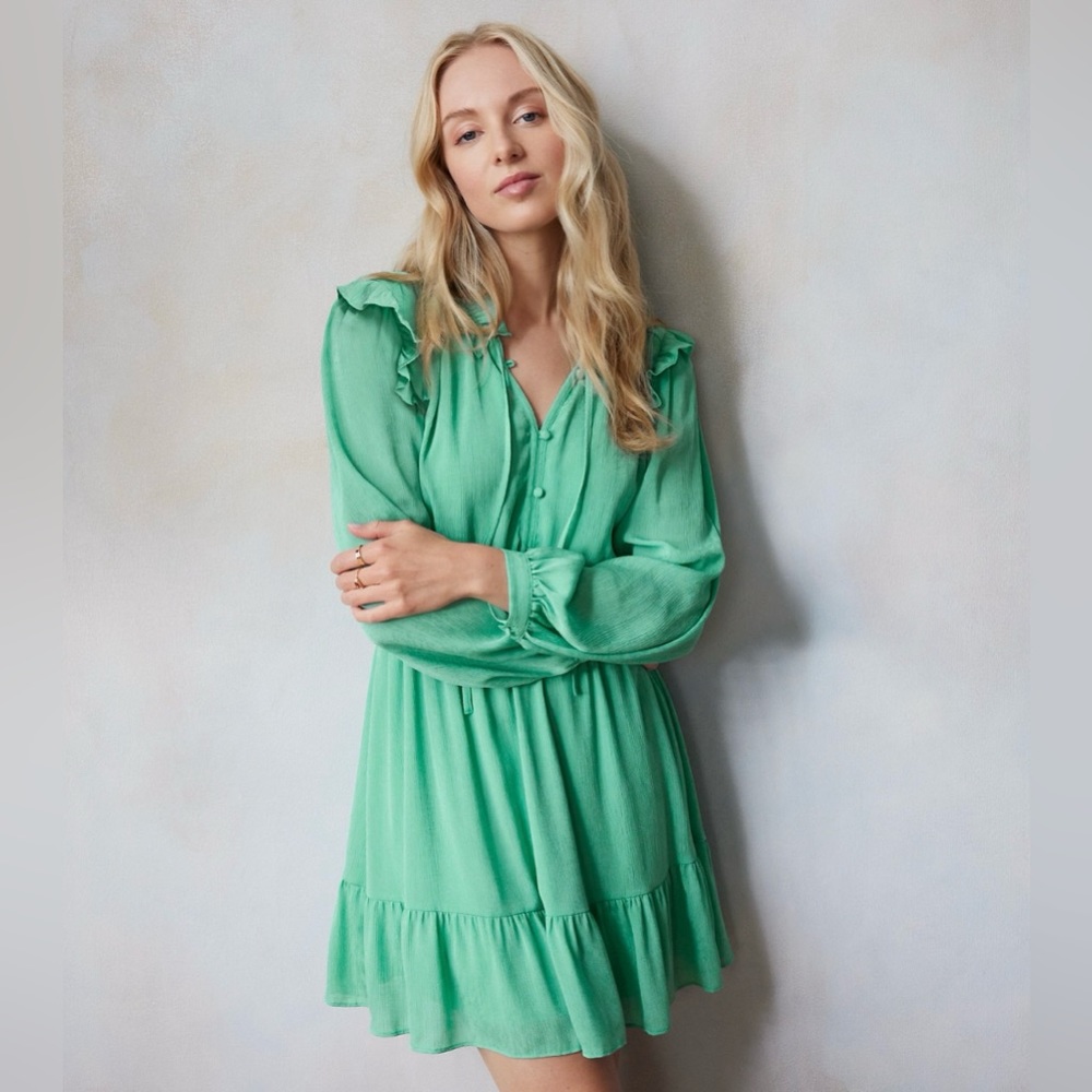 NWT LC Lauren Conrad Ruffle Neck Button Front Dress Size Large